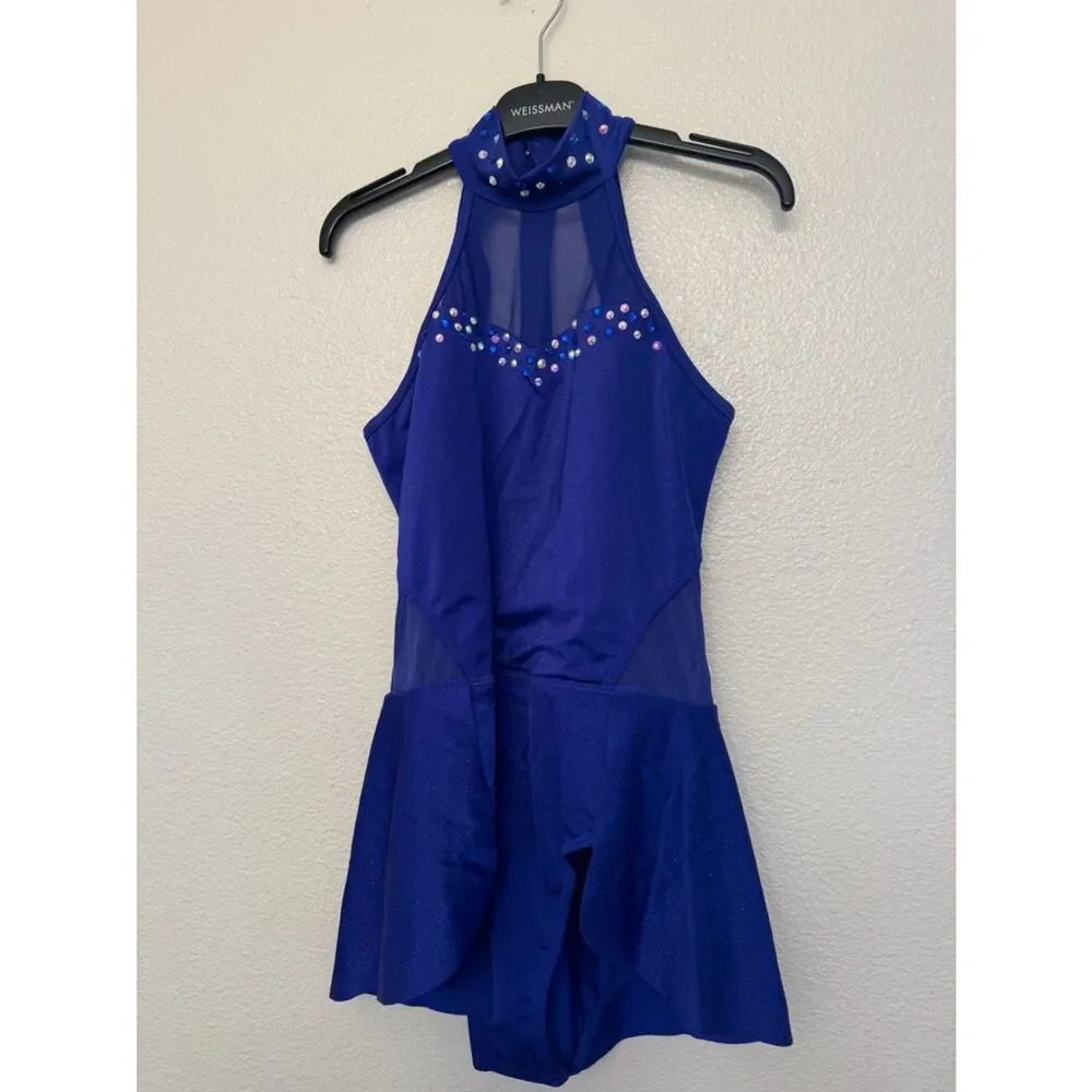 WEISSMAN solo custom Dance blue Costume Galaxy Sweetheart Bustle Dress D11554 MA